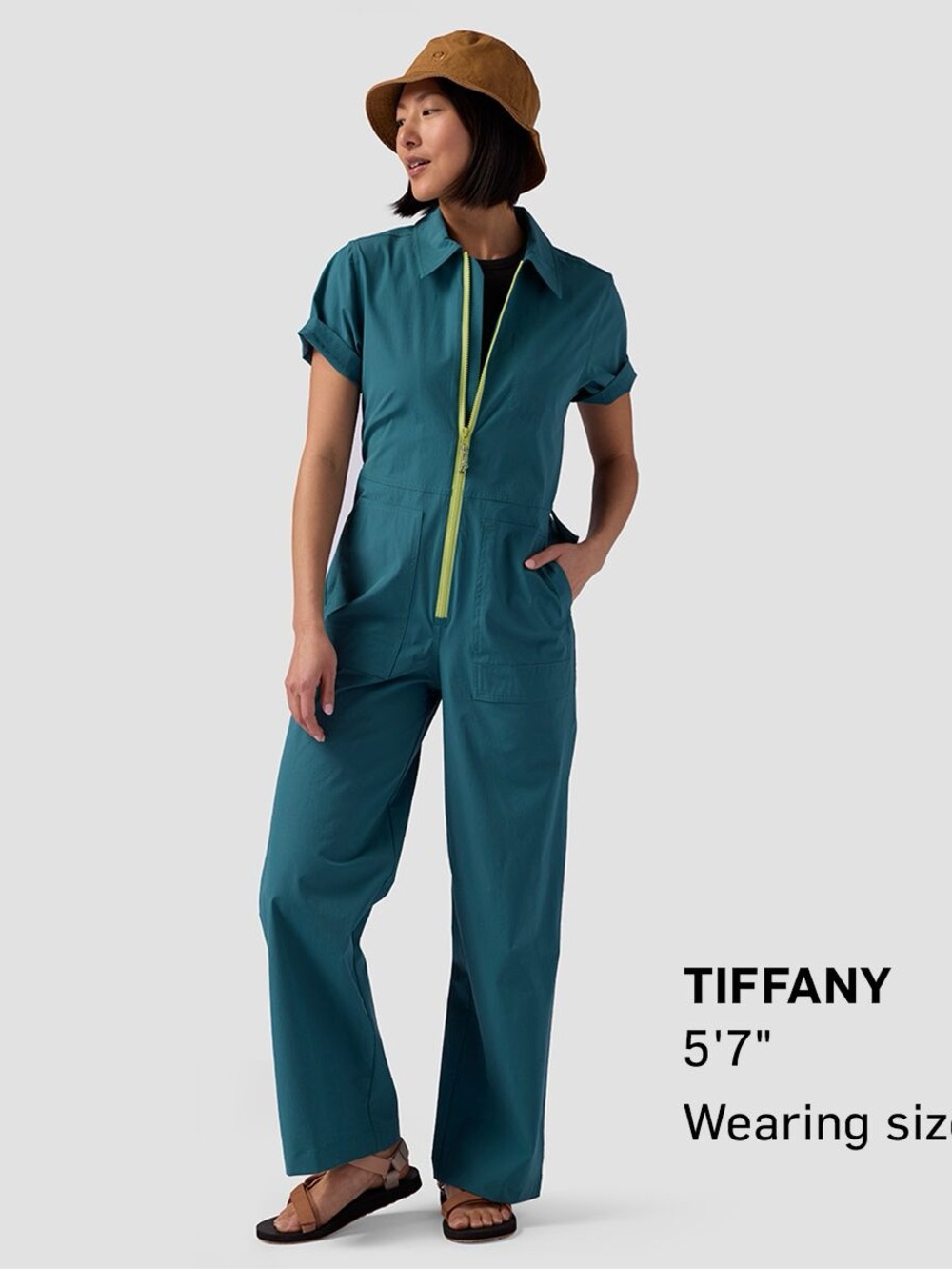 NWT STOIC Teal Short-Sleeve Utility Jumpsuit with Contrast Zip